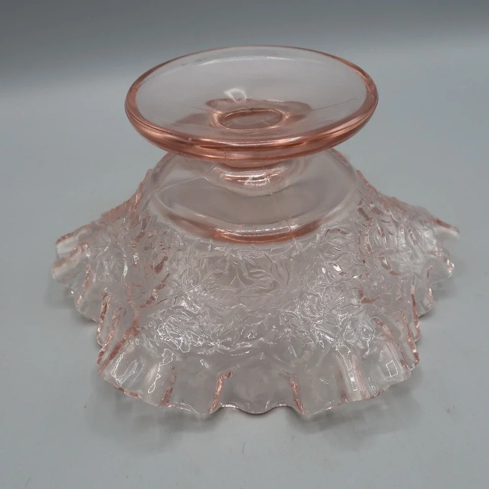 Pink Glass Pedestal Bowl Compote Ruffled 4
